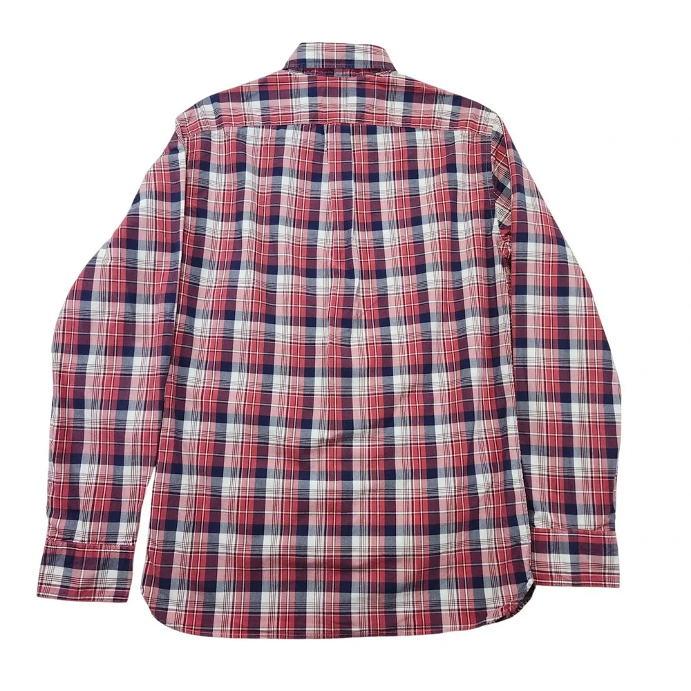 J Crew Slim Fit‎ Plaid Button Down Shirt Men's Size S Red Navy White Cotton Ca